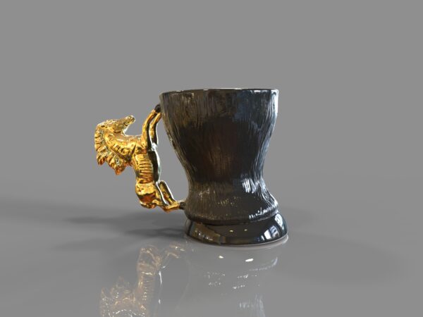Porcelain cup with horse handle - STALLION - black glazeand 24K gold glaze