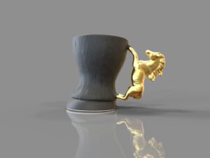 Porcelain cup with horse handle - STALLION - black mat and 24K gold mat