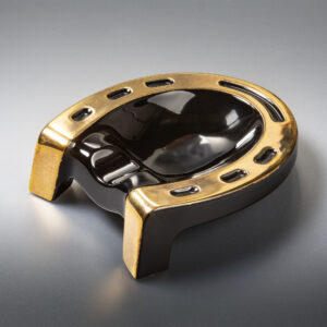 Porcelain ashtray horseshoe STALLION - 24K gold plated