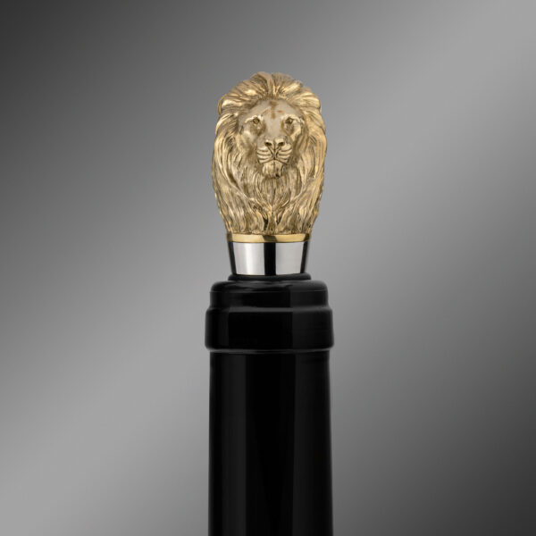 Wine bottle stopper LION - golden brass